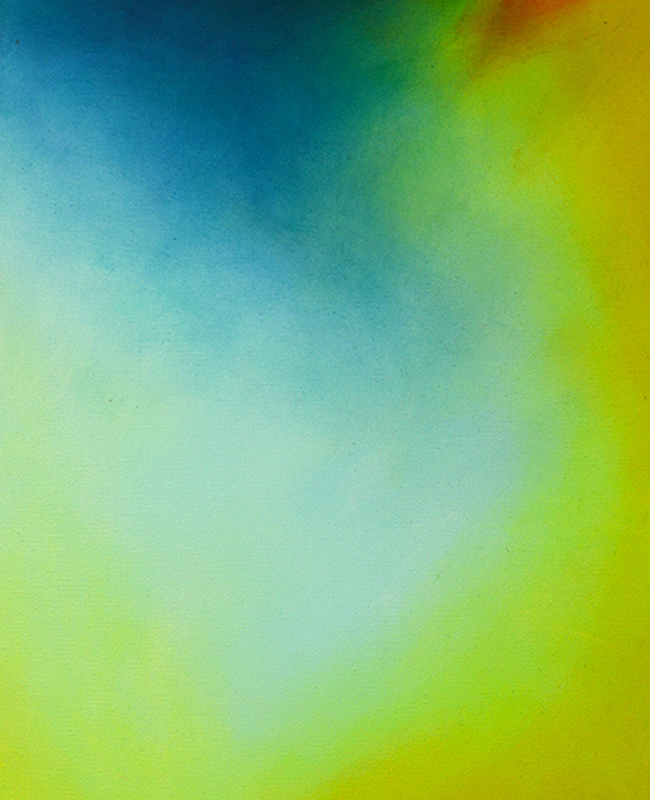 yellow edged painting with a blue top and center