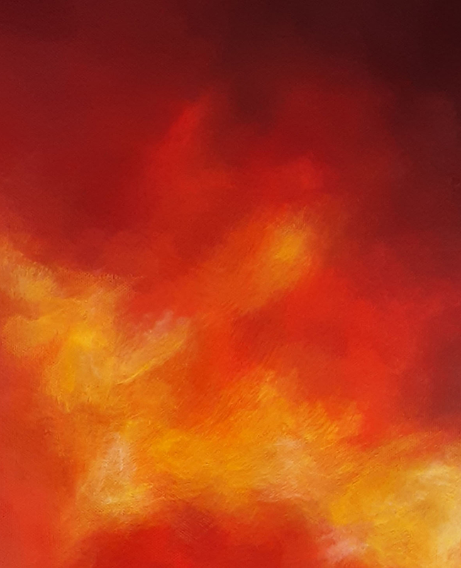 a fiery blend of reds, oranges, and yellows across a canvas