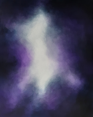 dark purples change to light purple in this painting, with a bright white section just off center to the left