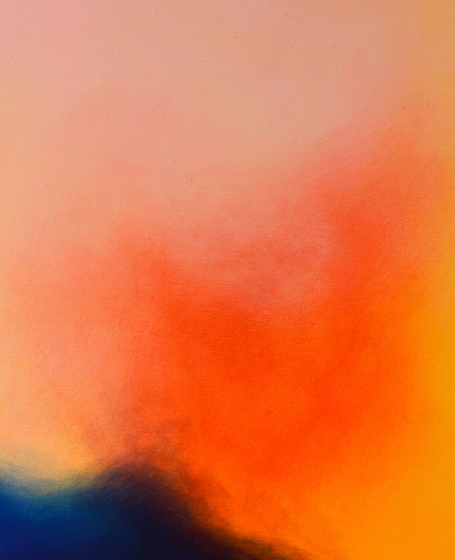 this canvas has varying shades of orange, with a dark blue patch at the bottom left