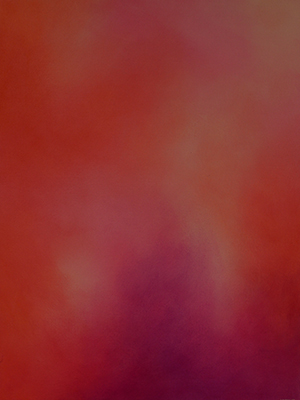 orange and pink blend together to in this painting, with a small magenta spot at the bottom center