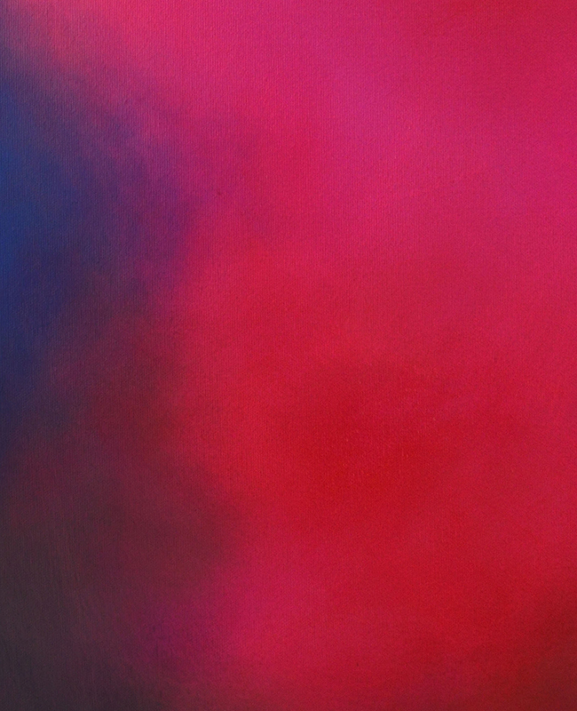 a mostly pink and magenta painting with blue along the left edge